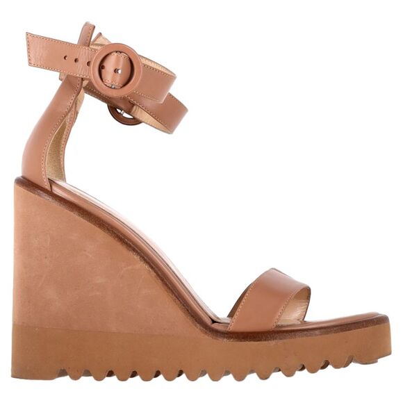 Gianvito Rossi Ankle Strap Wedge Sandals in Brown Leather - Main Image